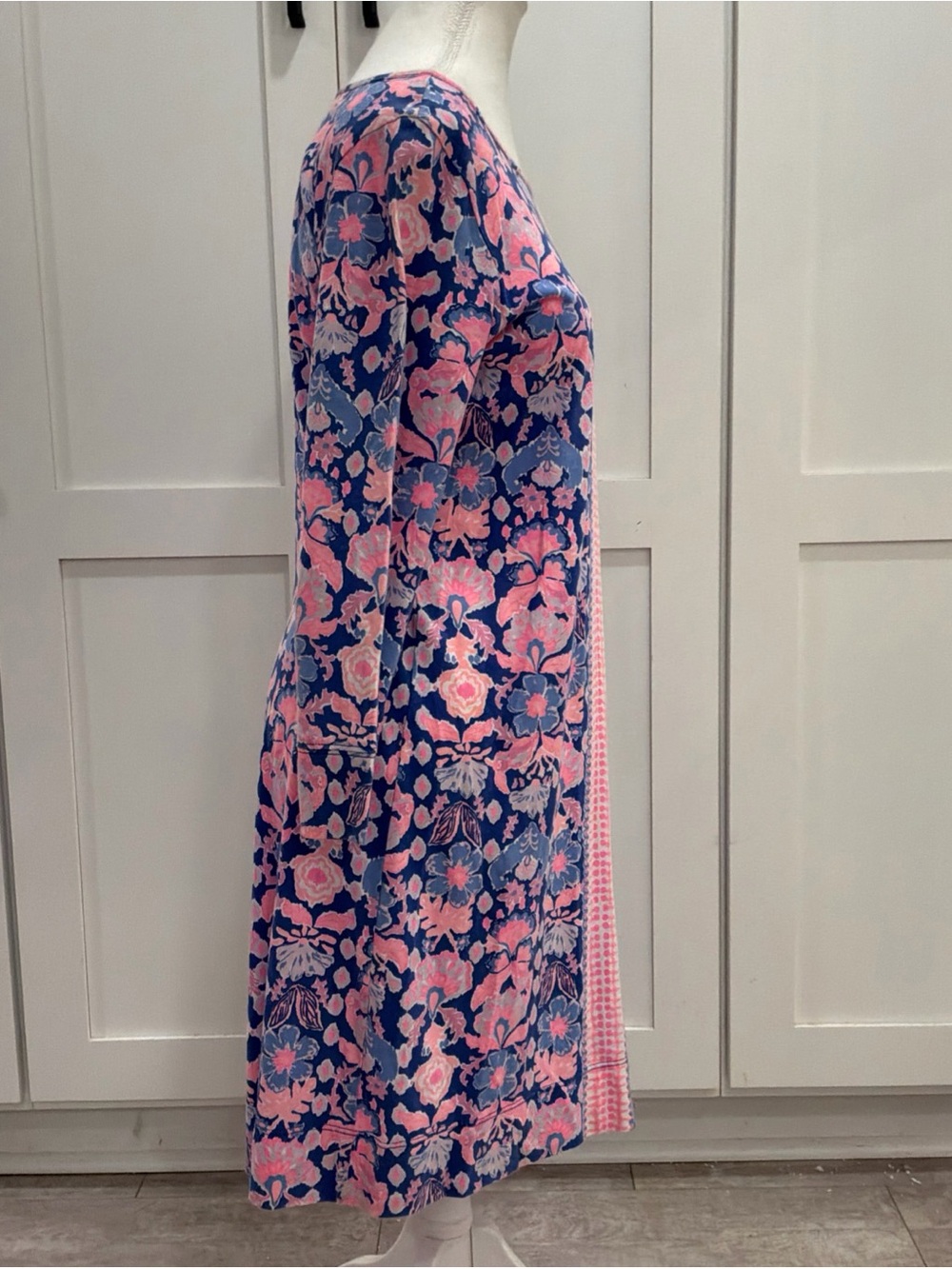 Lilly Pulitzer Blue Pink Floral Pima Cotton Tunic Dress 3/4 Sleeve Womens M - Picture 3 of 8